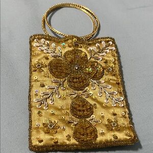 Gold Beaded Evening Pouch - Women's Bag